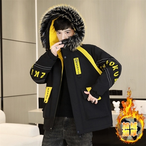加绒夹克男士外套青年冬季加厚连帽大毛领保暖棉衣男L8757-P98图片