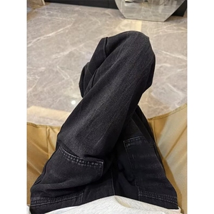 美式水洗做旧廓形弯刀拼接解构牛仔裤阔腿拖地裤子K7126-P45网图图片