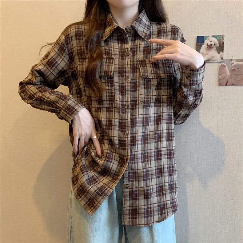 TC702-P45美式复古咖色长袖衬衣设计感慵懒风中长款上衣外套,男装衬衫,星座617A-2