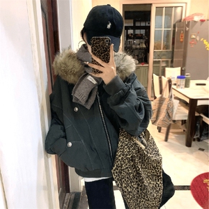现货重磅boxy短款棉衣座山雕大毛毛领男女棉服水洗工装厚外套图片