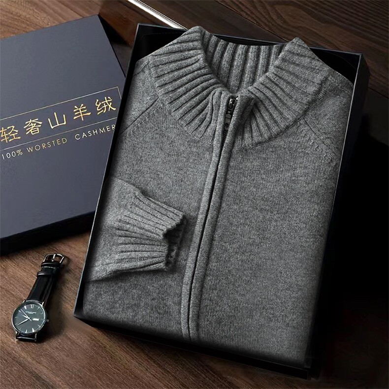 男士秋冬季新款简约休闲插肩加厚35%羊绒开衫，男装羊绒套衫，台绒羊绒