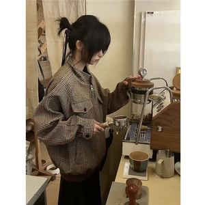 网春秋格子痞帅新款潮INS高街港风日系原宿男女夹克外套WT10-P88图片