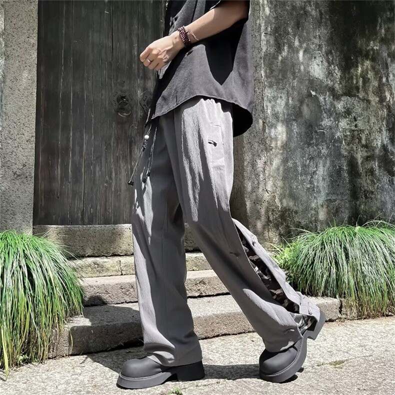 2024夏季新中式冰丝微喇长裤男潮牌垂感直筒休闲裤现货 K7940-P42图片