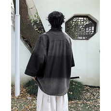 新中式渐变水洗复古盘扣水洗牛仔衬衫夏季薄款短袖衬衫，男装衬衫，星座410-7