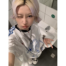 美式复古卡通少女球衣短袖T恤女宽松拼接V领休闲上衣夏TB116，男装T恤，星座1116A（原606A-3）