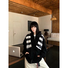 高品质春装新款美式高街潮牌解构设计休闲连帽卫衣男女慵懒风外套，女装短外套，电商A486-1