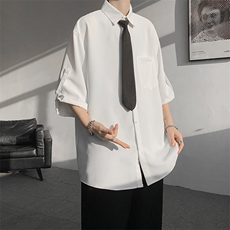M-8XL领带衬衫短袖特大码垂坠感夏季冰丝外套DK制服衬衣DC5005P45，男装衬衫，电商B238