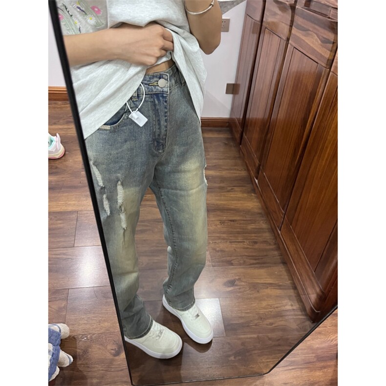 【有货】美式复古磨破牛仔裤男水洗做旧微喇裤高街K6002LL-P45,男装牛仔裤,星座1007（原301D）