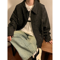 中性风褶皱面料皮衣金女属装饰设计皮夹克外套男JK77866P75控108，男装夹克，星座226-1
