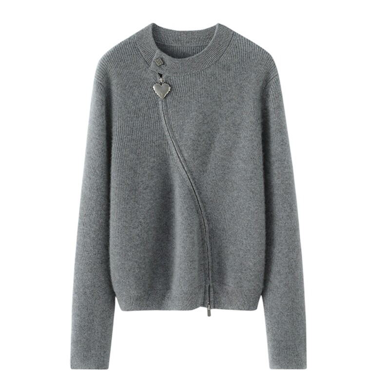 秋冬季羊绒个性简约设计感鄂家同款桃心拉链开衫，女装羊绒衫，东业羊绒