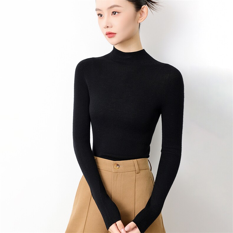 2025年秋季单件套头时尚百搭通勤简约半高领,女装羊毛衫,元素羊绒
