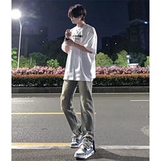 欧美hiphop街头破洞牛仔裤直筒微喇叭修身vibe美式乞丐裤潮牌，男装牛仔裤，星座310A-4