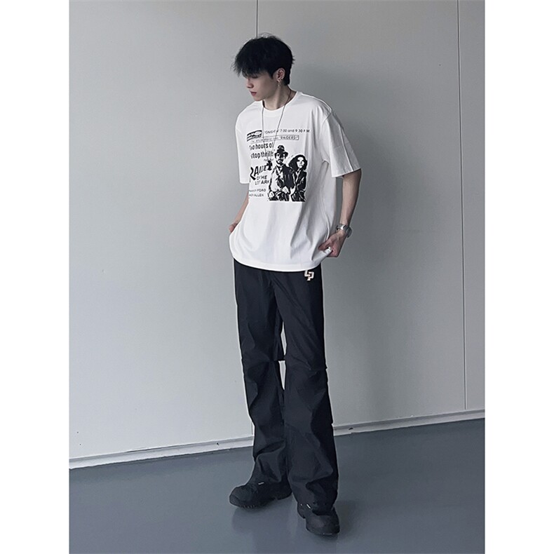 B221 美式ins街头hiphop刺绣宽松褶皱休闲裤子 LK23123-P60 控78图片
