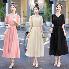 2024年夏季纯色收腰连衣裙时尚潮流，女装连衣裙，鑫鑫美