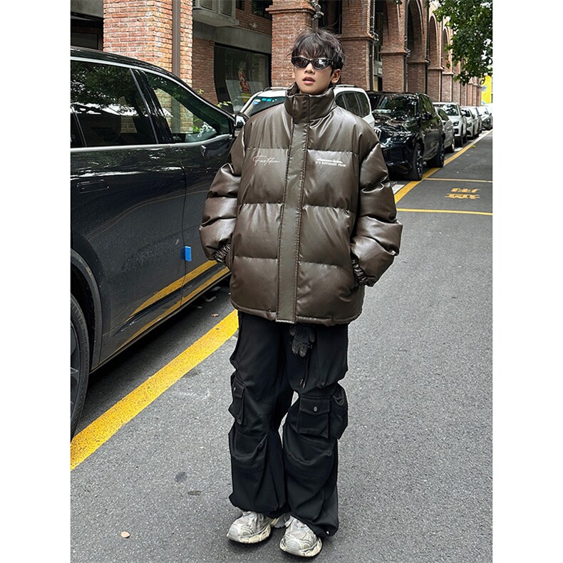 日系冬季面包棉服外套PU皮加厚防寒保暖休闲立领棉衣HY685TP85,男装棉衣,电商A102B