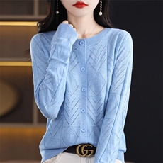 时尚优雅仿羊毛镂空开衫修身显瘦女士针织衫，女装针织衫/毛衣，大美人包芯纱店