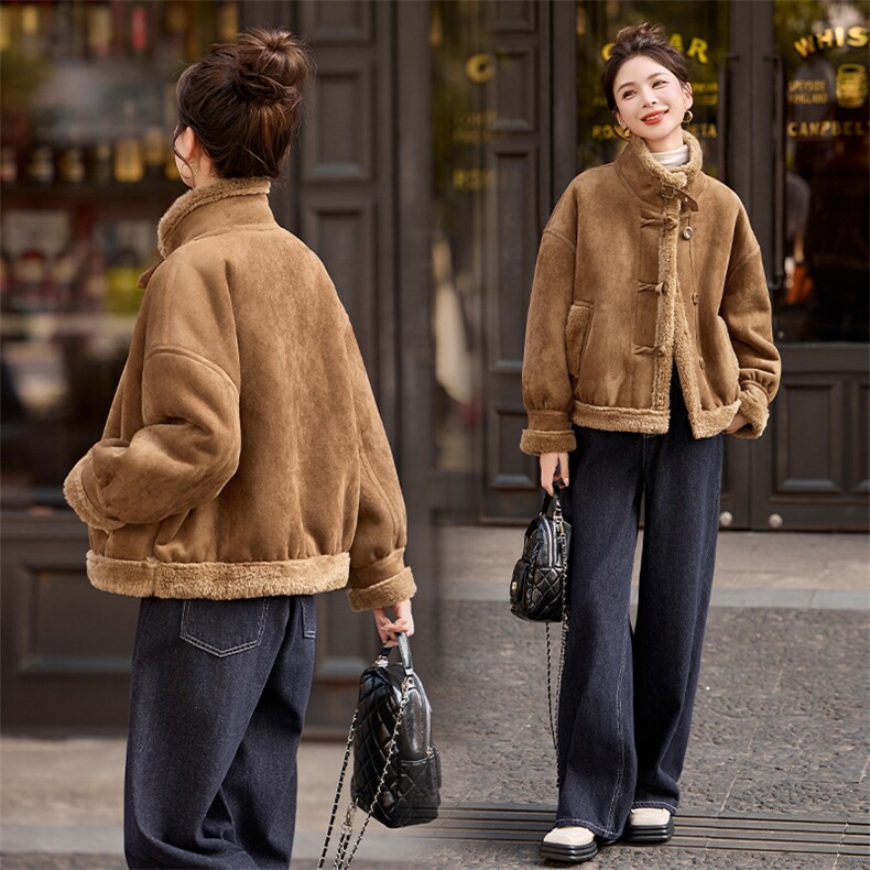 2025年冬季时尚潮流宽松型驼绒通勤，女装羊羔毛/颗粒绒，秀美人生