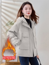现货！现货！加绒加厚派克服2025冬季女装新款宽松休闲连帽棉服，女装棉衣/棉服，以桐