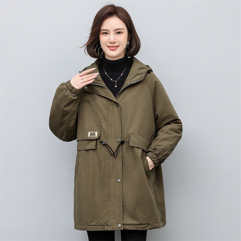 2025年冬季时尚潮流中长款休闲加绒加厚派克服,女装棉衣/棉服,独衣靓