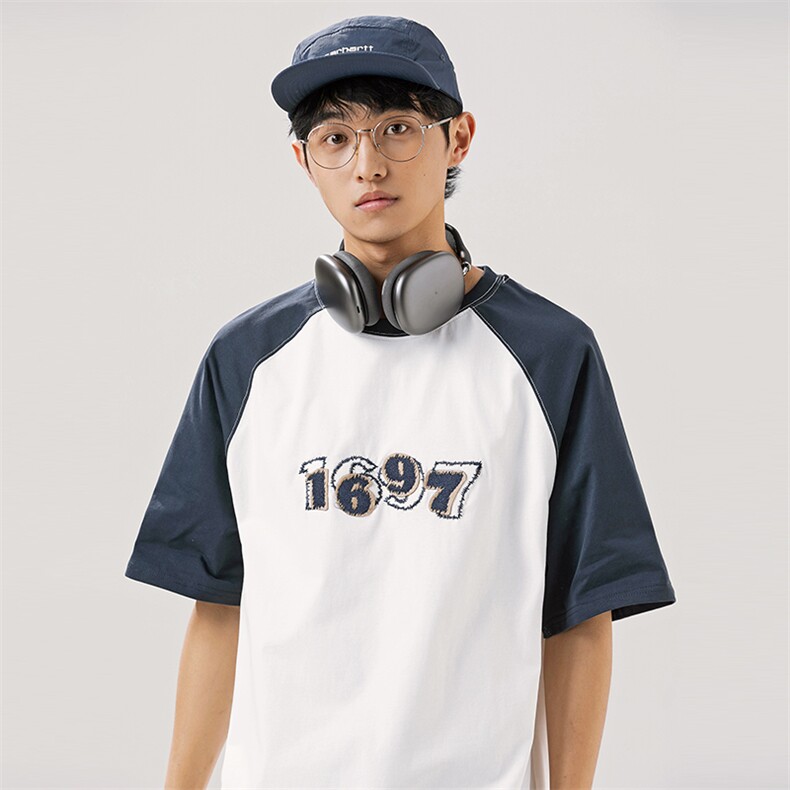2025夏季新款男装日系潮牌拼接圆领宽松短袖休闲T恤半袖T908-F44,男装T恤,电商A101（原外27）