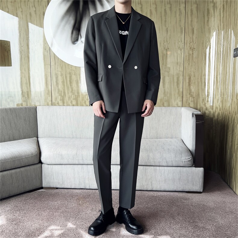 痞帅休闲潮流宽松轻熟风学院风西服套装男士网红外套秋冬款，男装西服套装，星座505-2（原电商A260-1)