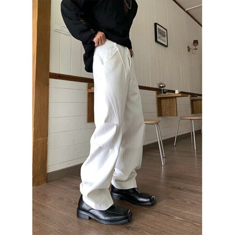 白色弯刀阔腿牛仔裤男秋季宽松直筒潮牌休闲工装裤子NQ45,男装牛仔裤,星座1116A（原606A-3）
