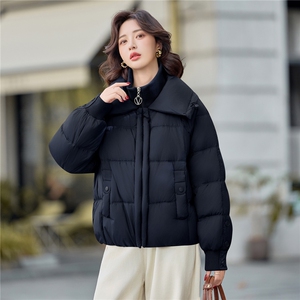 现货90%白鸭绒2025年冬季双层领短款羽绒服外套图片