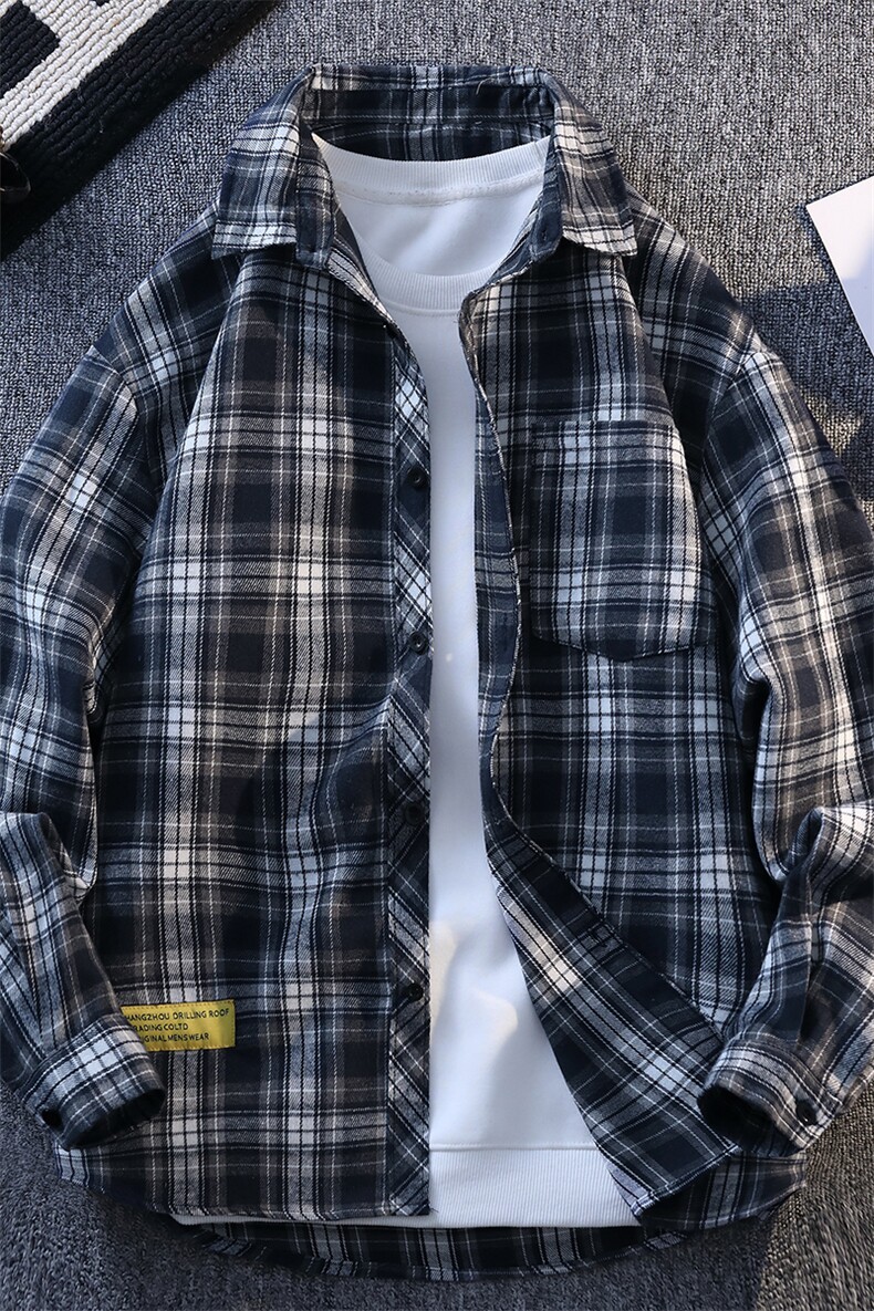 秋冬休闲潮流格子衬衫保暖加厚打底衫男C2158-特P32/C9732-特P40,男装衬衫,电商A007