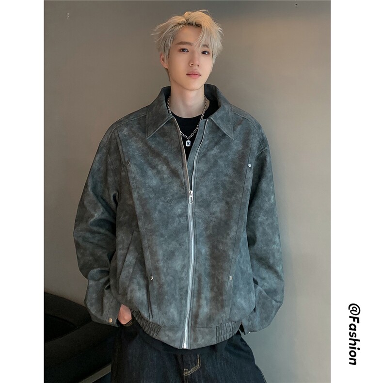 美式摩登复古感皮衣休闲翻领夹克男24秋季设计感外套JK113-P98,男装夹克,电商C307