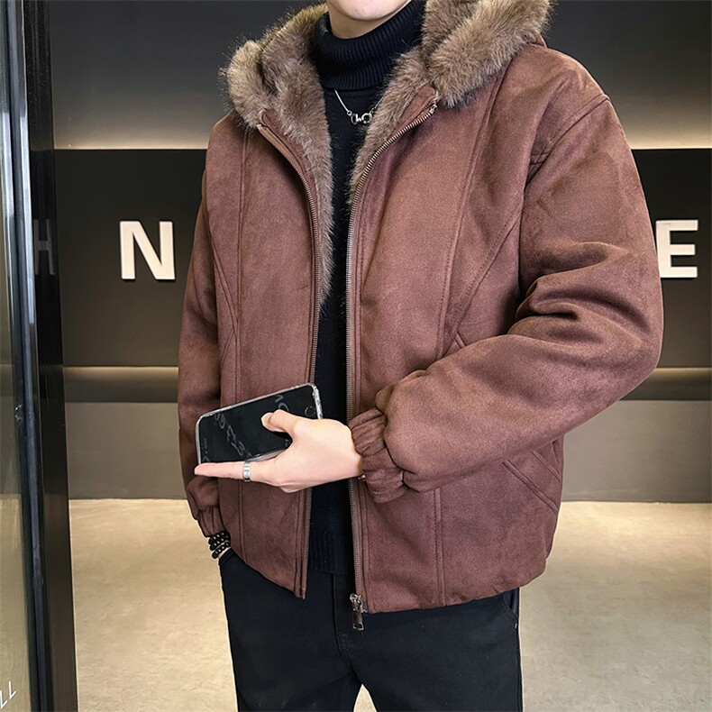 座山雕加绒加厚麂皮绒外套男士冬季连帽保暖棉衣 B338-5836-P175图片