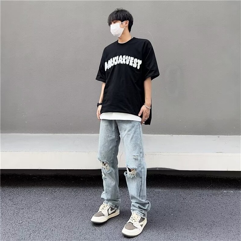 美式vibe裤子高街水洗牛仔裤男设计感小众拉链裤T1643P40，男装牛仔裤，星座1116-2