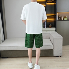 潮流轻奢短袖T恤套装2025夏季新款男装宽松休闲华夫格短裤两件套，男装休闲套装，星座1801