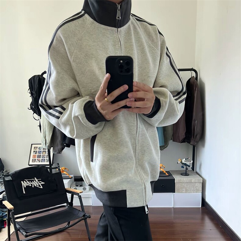 抖音得物高品质美式高街重磅结构设计拼接织带立领卫衣外套CM42,男装卫衣,电商A486