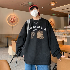 新款直播抖音高品质得物麂皮绒开叉圆角宽松男卫衣W3037P45图片