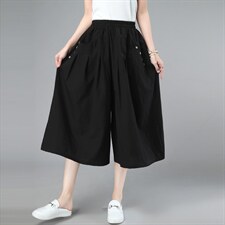 3色法式褶皱高腰显瘦宽松阔腿裤五分裤女夏季薄款短裤休闲大腿裤，女装休闲裤，奕阳依阁