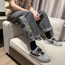 牛仔裤男拼接2021韩版夏季新款潮流长裤痞子帅气休闲裤K362-P42，男装牛仔裤，星座412-2
