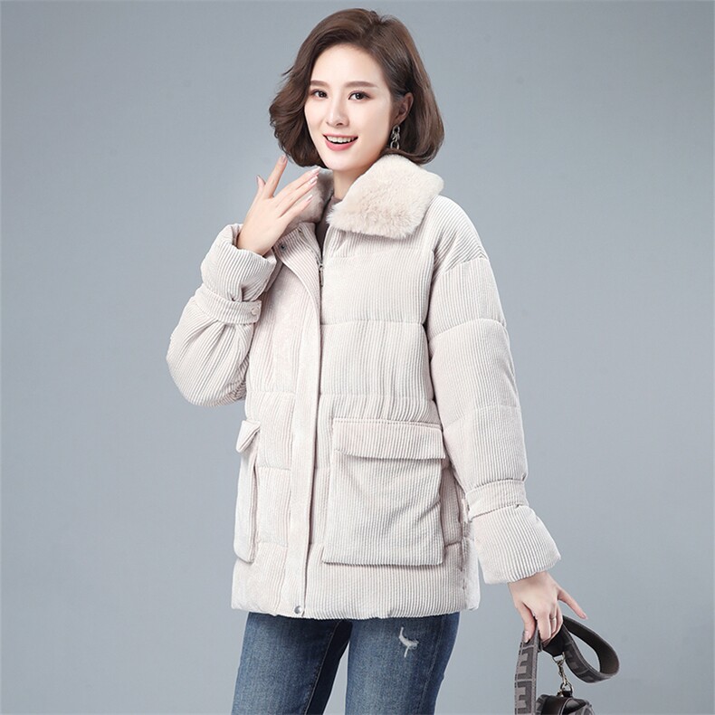 羽绒棉服女中长款2021年新款韩版宽松大码棉衣中年妈妈大毛领加厚,女装棉衣/棉服,伊满意