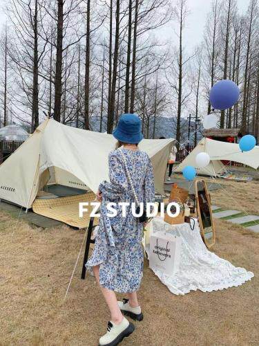 【春季新款】自制长款蓝花连衣裙，女装连衣裙，F/TU