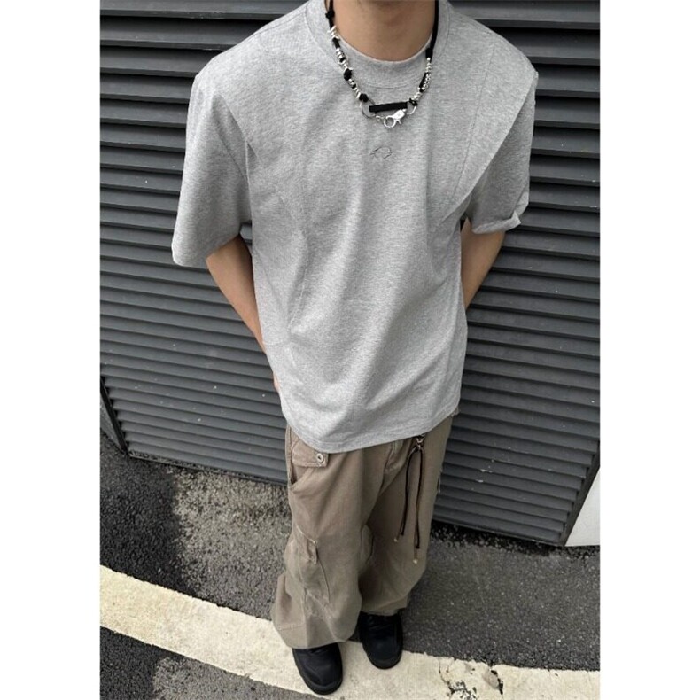 夏季新款休闲日常百搭圆领短袖男街头简约复古vintage刺绣纯色T恤,男装T恤,星座506A