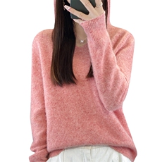 简约慵懒帽衫女秋冬季宽松连帽卫衣羊毛衫套头针织毛衣，女装针织衫/毛衣，大美人高端店