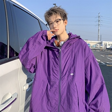 港风大码日系复古纯色连帽薄款防晒衣男潮XZ213-JKFS01-P55控78，男装防晒衣，星座213
