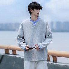 Y503-P45港风假两件小立领卫衣男落肩打底衫潮流百搭上衣外，男装T恤，星座1204