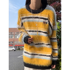 秋冬美式条纹设计感针织衫毛衣男女慵懒水貂毛外套LMY4377-P55，男装针织衫/毛衣，星座1008
