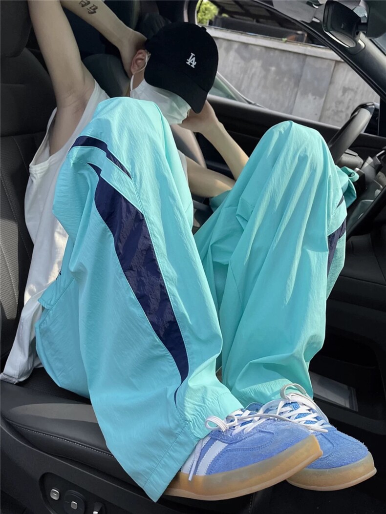 彩色多巴胺三条杠口袋工装裤男女百搭美拉德运动休闲长裤薄款阔腿,男装工装外套,四季星座505