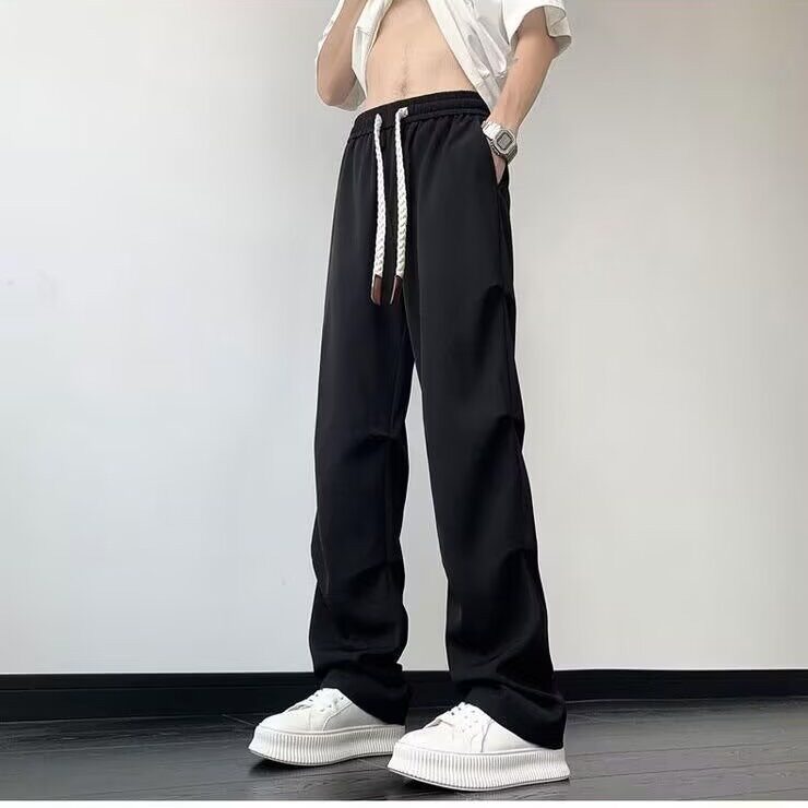 黑色休闲裤男秋季新款美式潮牌褶皱堆积垂感工装直筒裤夏季长裤子,男装工装外套,星座506A