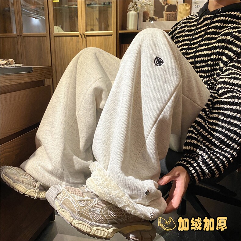 2025冬季加绒保暖潮流骰子刺绣宽松休闲卫裤B315-K873JR-p65控88,男装休闲裤,电商B315