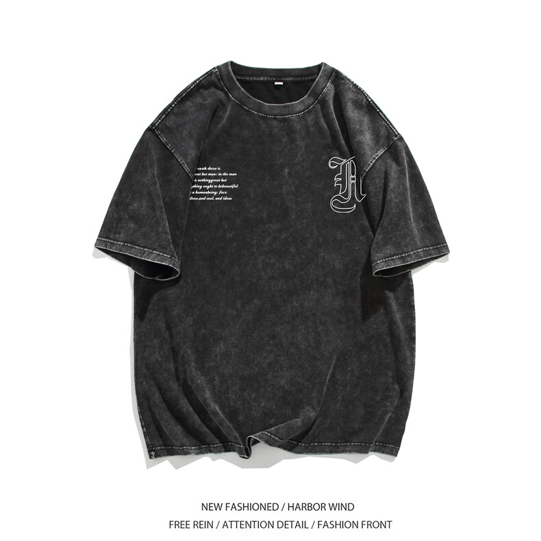 白底图水洗做旧美式复古短袖男宽松夏季休闲潮印花T恤EQ232,男装T恤,电商C306-1