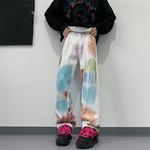 美式彩绘牛仔拖地裤男夏季2024新款高腰显瘦设计感K6033-P52