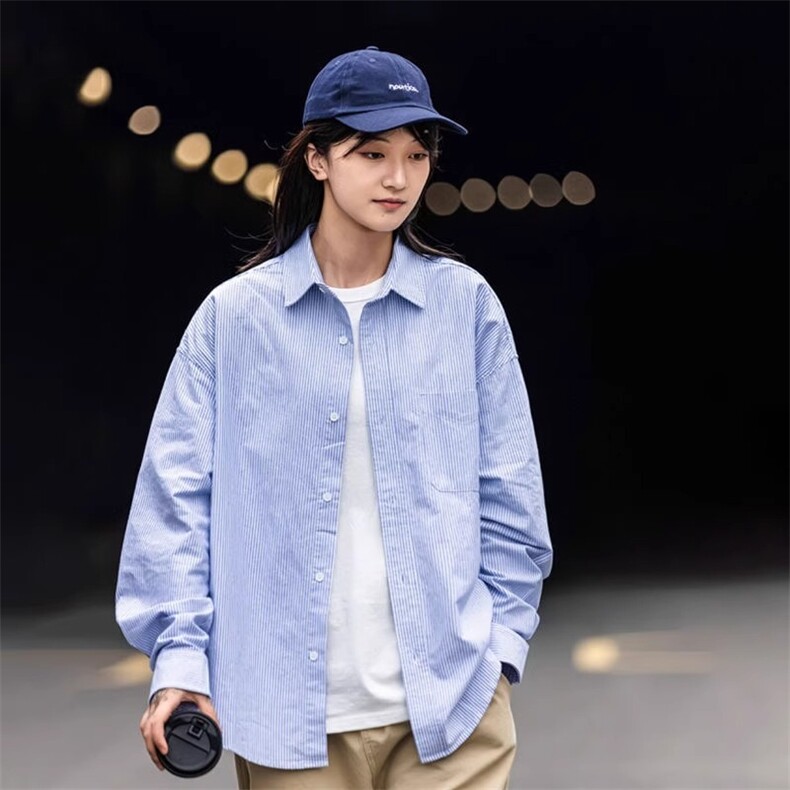 cityboy日系复古廓形条纹衬衫男女港风宽松长袖衬衣春季新款,男装衬衫,星座1210-1