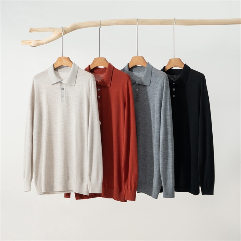 高端男装长袖T恤2025秋冬季新款商务休闲翻领时尚百搭Polo衫上衣，男装T恤，雪山红莲